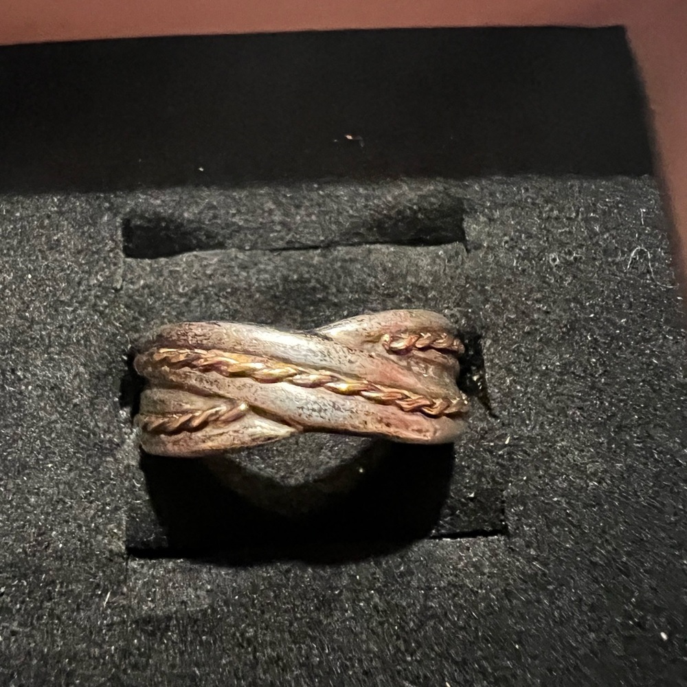 Sterling silver & 14k rope style ring size 7